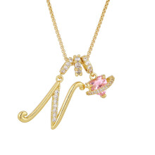 Heart-shaped diamond initial pendant necklace gold-plated