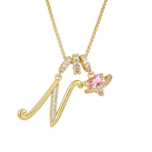 Heart-shaped diamond initial pendant necklace gold-plated