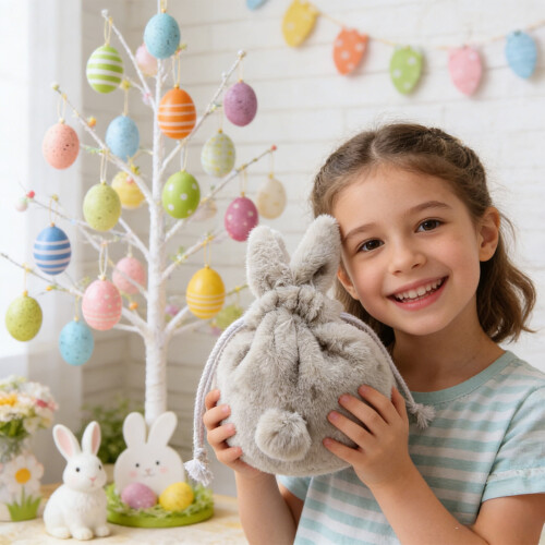 Easter plush bunny drawstring bag with ears 1 piece 1