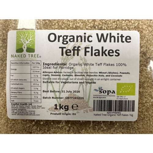 Naked Tree Organic Teff White (Light Brown) Flakes 1kg 1