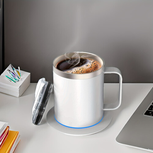 Self-Heating Stainless Steel Mug with USB Power & Auto