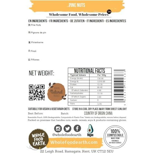 Wholefood Earth - Pine Nuts, 500 g 2
