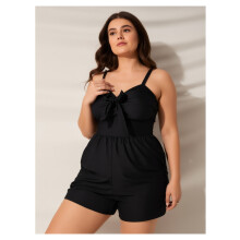 Women's Black One-Piece Swimsuit with Thin Straps and Bow