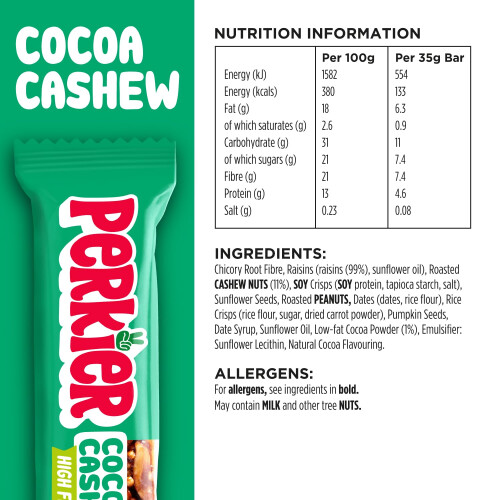 Perkier Cacao and Cashew Quinoa Bar, 35 g 1
