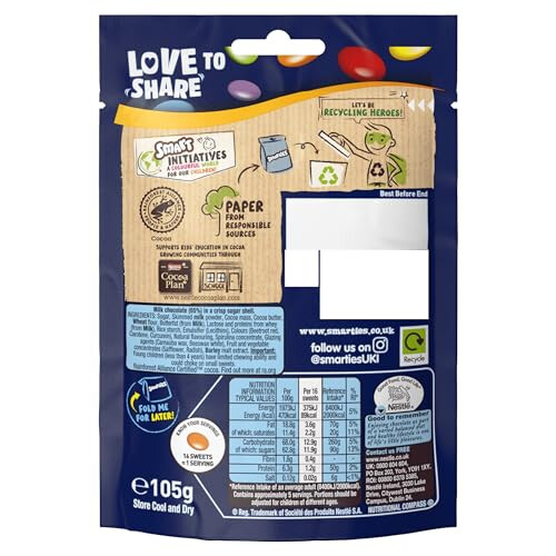 Smarties Milk Chocolate Sharing Bag, 8 x 105 g 1