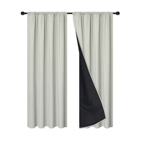 Beige Polyester Rod-Pull Blackout Curtains 200x100cm