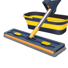 Flat Mop with Washable Microfiber Pads and Collapsible Bucket for Home Floor Cleaning Hardwood Tile Laminate Use