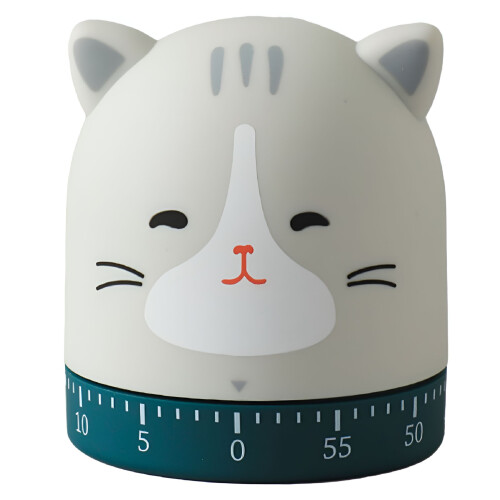 Timer da cucina a forma di gatto HIBIBUD, timer rotante da 60 minuti