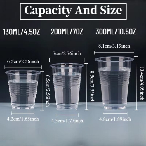 100 pcs Transparent Disposable Plastic Cups 200 ml 2