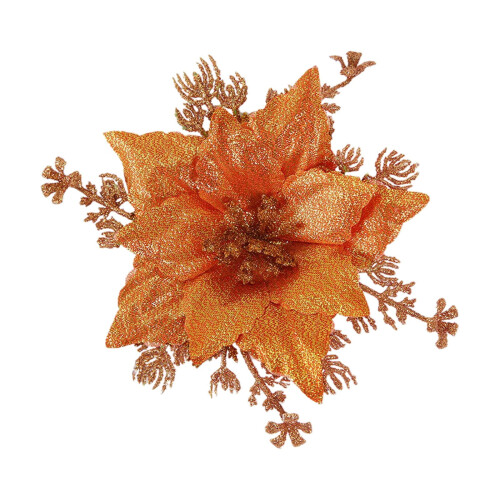 Flor artificial de poinsétia prateada com glitter, 14 cm (5,5 pol.)