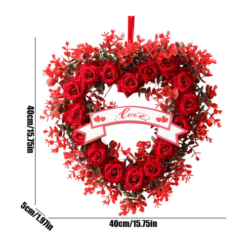 Valentínsky veniec zo srdca s ružami a eukalyptom – 40 cm 2