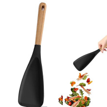 Spatule en silicone avec manche en bois 3 en 1 noire