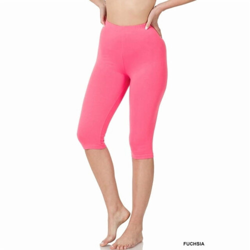 Dam Essential Basic Bomull Spandex Stretch Nedanför Knä Långa Capri Leggings 1