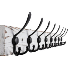 32.2'' Large Coat Rack Wall Mount Coat Hooks with 8 Black Triple-Hooks Old White Pine Real Plank Hat Rack for Wall Hooks