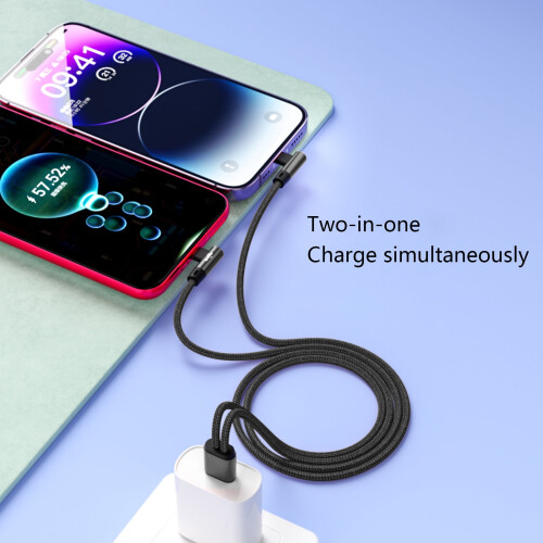 Καλώδιο διαχωριστή φόρτισης USB 2 σε 1 με γωνία 5A Γρήγορο USB σε 2x Type C για γρήγορη 1