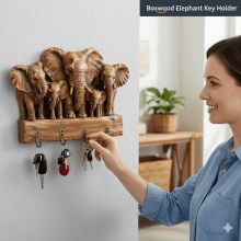 Porte-clés éléphant en bois avec 4 crochets, 30 x 23 cm