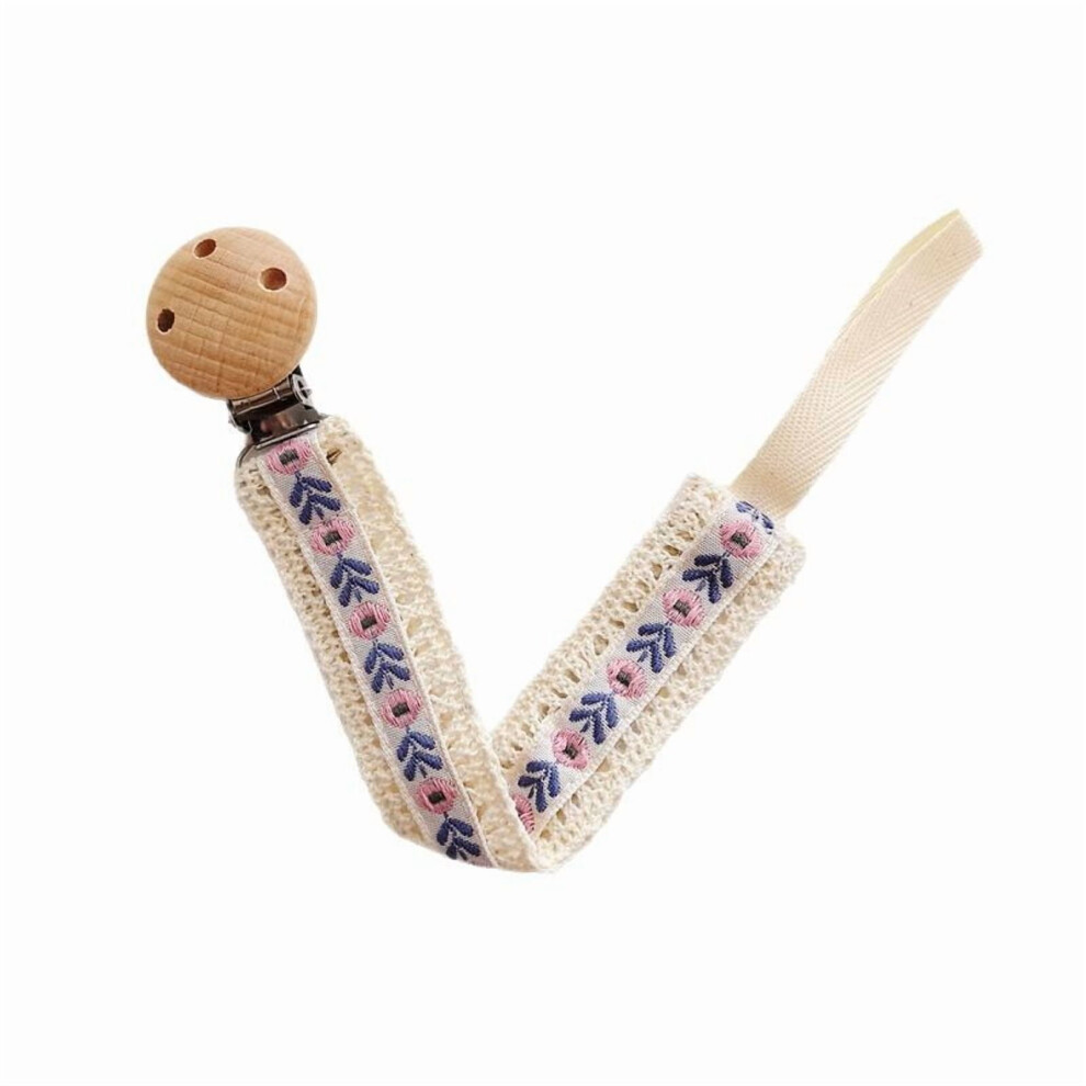 Embroidered Baby Embroidered Pacifier Chain Baby Teether Small Toys Anti-falling Chain Beech Wood Pacifier Clip Lanyard