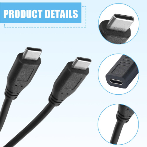 Καλώδιο USB τύπου C για διαχωριστή Y, 1 θηλυκό σε 2 αρσενικό, μετατροπέας ρεύματος για 1
