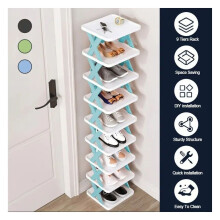 Étagère à chaussures verticale en plastique à 9 niveaux empilable