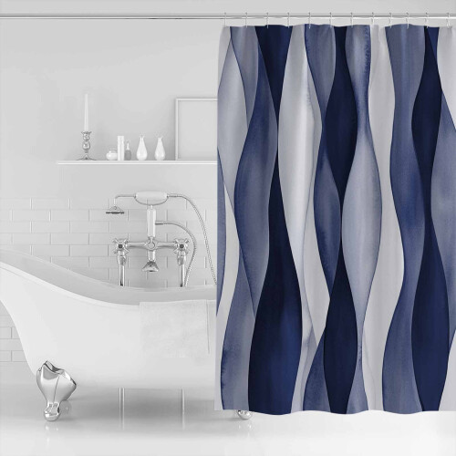 Blåt Ripple Bruseforhæng 66x72 tommer Polyester Vaskbart 1