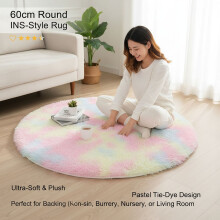 Tapis rond gris à poils longs ultra doux et antidérapant de 40 cm (15,75 pouces).