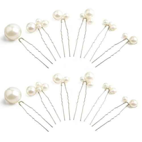 Épingles à cheveux en perles argentées en forme de U, lot de 12