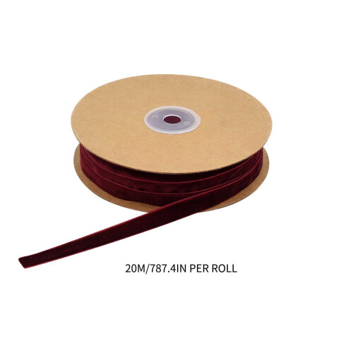 Weinrotes Samtband mit Kordel, 1 cm x 30 m