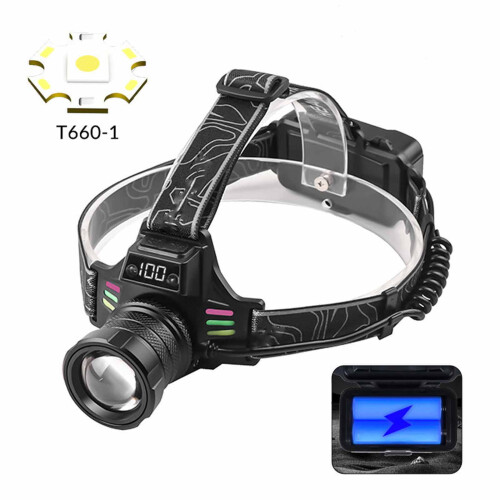 Linterna frontal recargable USB con pantalla digital (1 unidad)