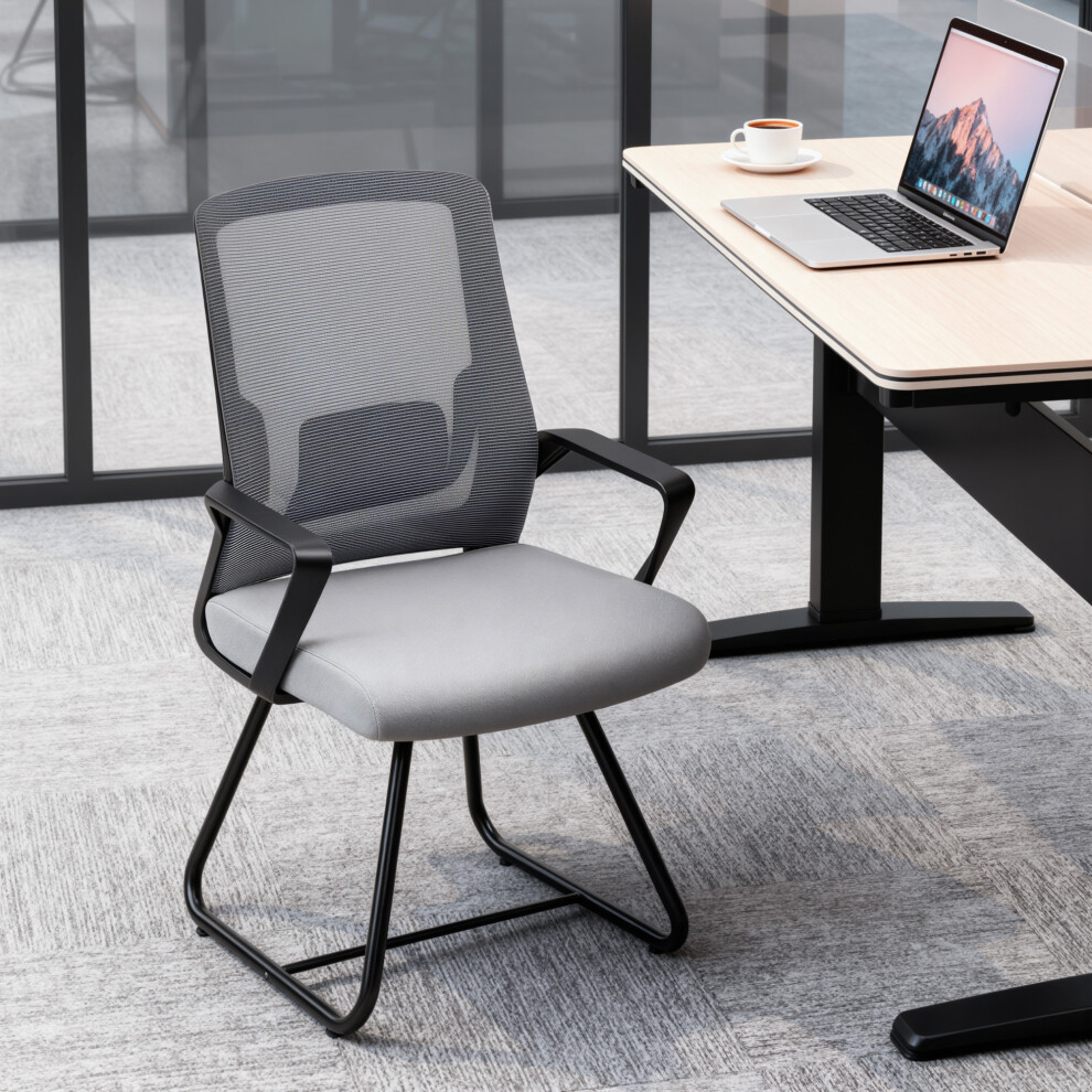Rackhams Dark/Grey Desk Chair No Wheels, Meeting Chair With Mesh Back For Waiting Room - Image 2