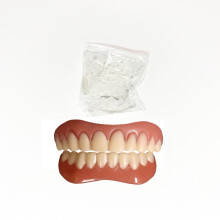 (Upper And Lower Teeth)Silica Gel Veneers False Teeth Snap On Instant Smile Cosmetic Tooth Dentures Set