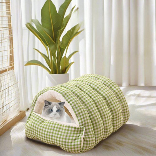 Cama xadrez para gatos com ninho e almofada removíveis. 1