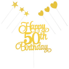 50Pièces Cake Toppers Numéro 50 Doré Coeur Étoile Pour Anniversaire