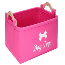 (Pink)Folding Pet Felt Toy Storage Box Dog Basket Wooden Handle Large Square Size