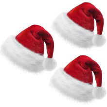 Bonnet de Noël en velours rouge pour adultes et enfants, épais, chapeau de fête