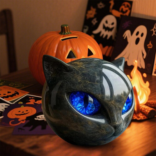 Schwarze Katze, Harzfigur mit bernsteinfarbenen Augen 2