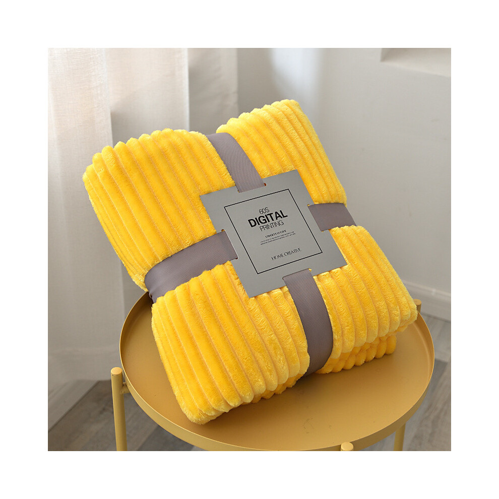 (Yellow) Blanket Fleece Flannel Sofa Soft Solid Color Bedspread Plush Gift Bed Cover