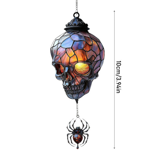 Stained Glass Skull Hanging Light with Bat Pendant 1