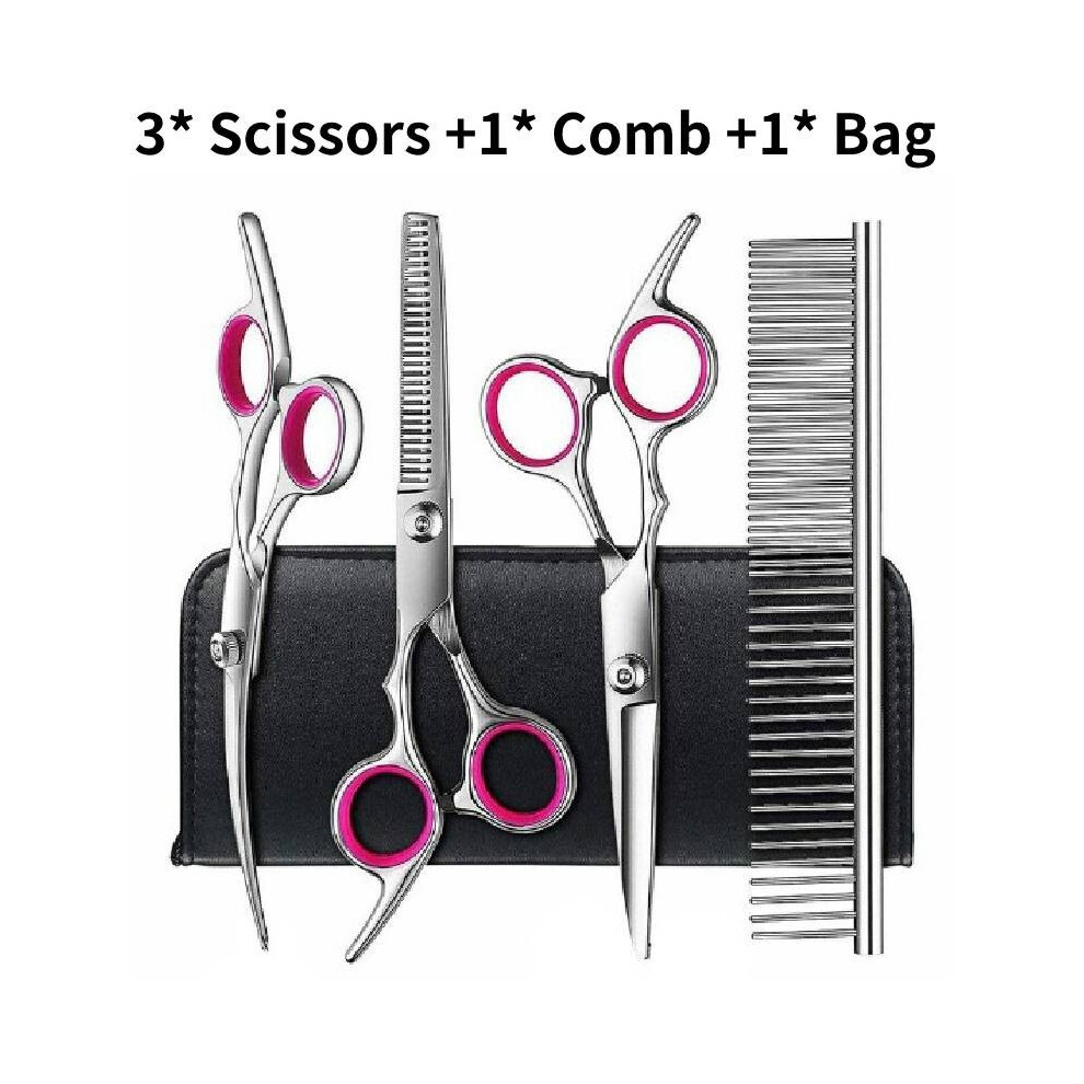 (Pink) Scissors Grooming Pet Kit Stainless Steel Dog Trimmer Sets Shears Curved Tool