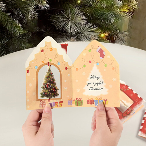 10pcs3D Rotating Christmas House Greeting Cards 1