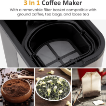 Cafetera y tetera de té helado negra con control de intensidad para 7 tazas.