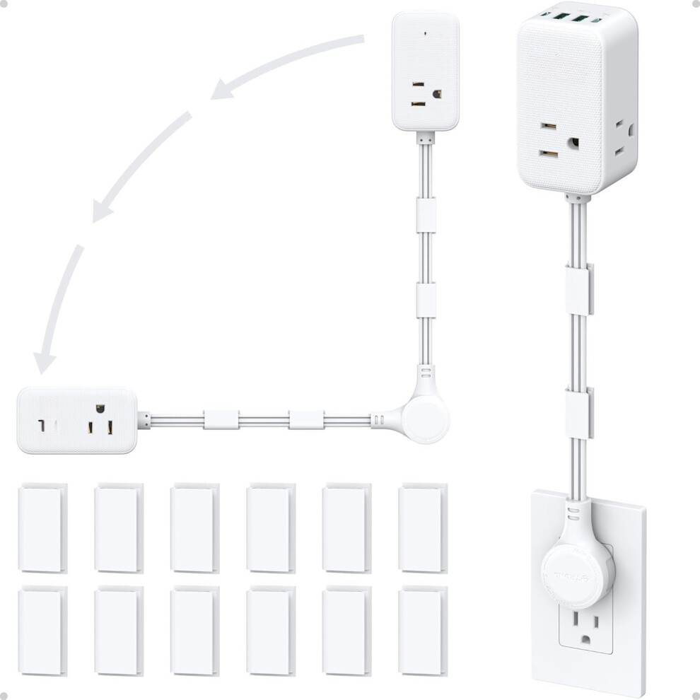 Rotating Outlet Extender With 3 Ac Sockets, 10Ft Cord, 20W 9065194819686