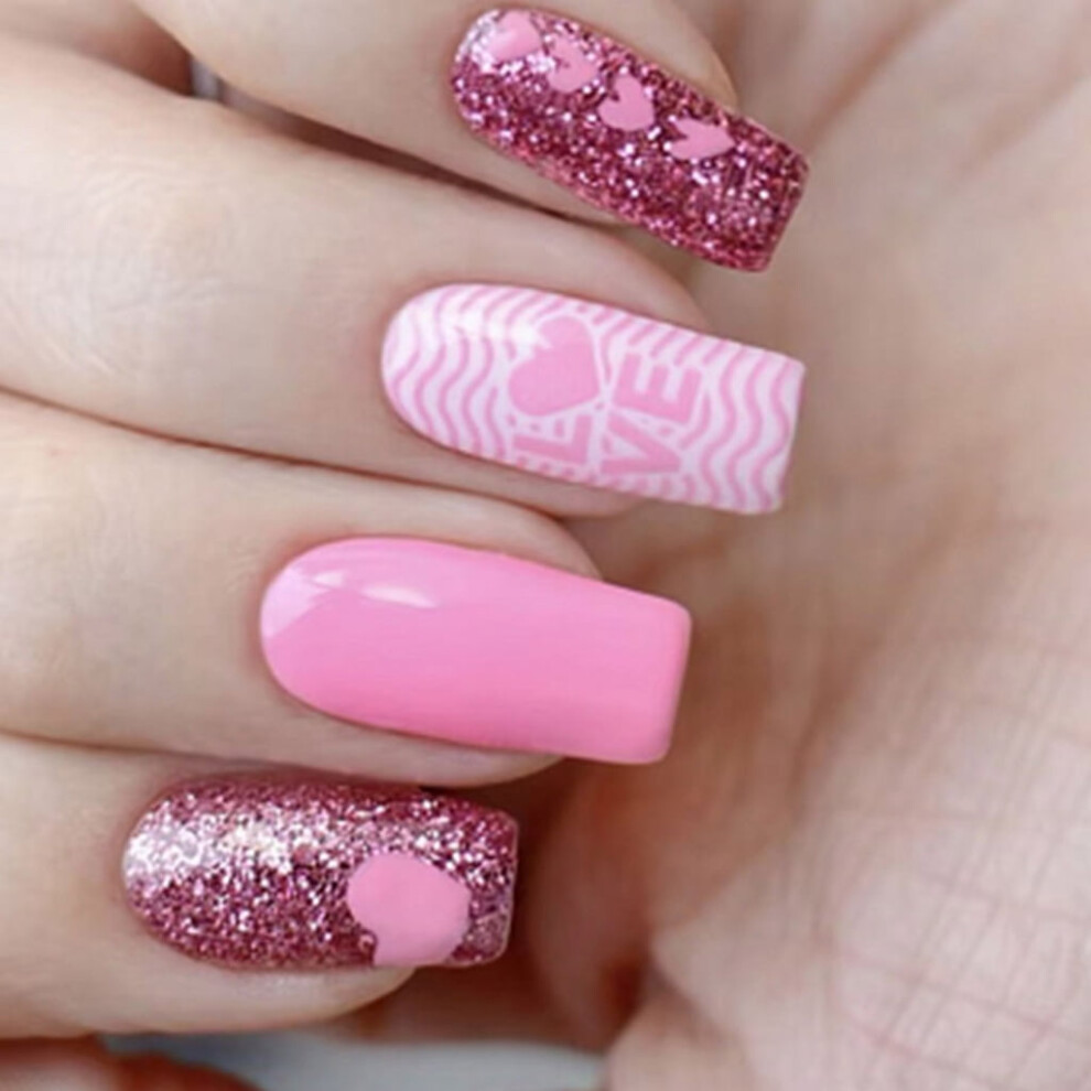 False Nails Heart Design Medium Square 24 pcs