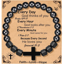Christelijke armband met obsidiaan kralen voor mannen (1 stuk)