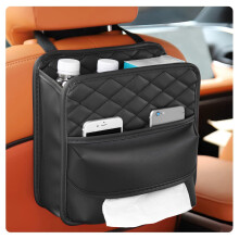 Bolsa organizadora para banco traseiro de carro em couro PU, preta.