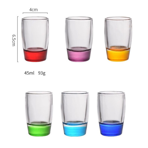Schnapsglas mit farbigem Boden, 44 ml, klarer, schwerer Boden 1