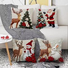 Set di 4 federe natalizie 3D in stile lino