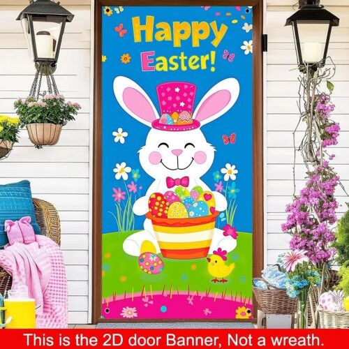 Bannière de porte de Pâques en polyester 70,87 x 35,43 pouces