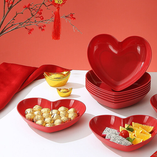 Bandeja para frutas con forma de corazón, de plástico rojo, 3 piezas. 2