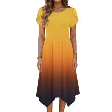 Dammode Avslappnad Klänning med Gradient Färg 3/4 Ärm V-ringning Lös och Böljande Klänning Mjuk Stretchig Bekväm för Vår Sommar Vardagsoutfit