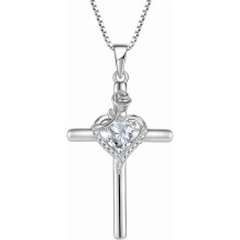 Collana con croce e ciondolo a forma di rosa in argento sterling 925